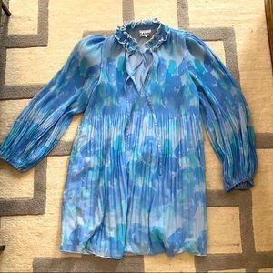 Ganni Floral Georgette Pleated Blue Dress